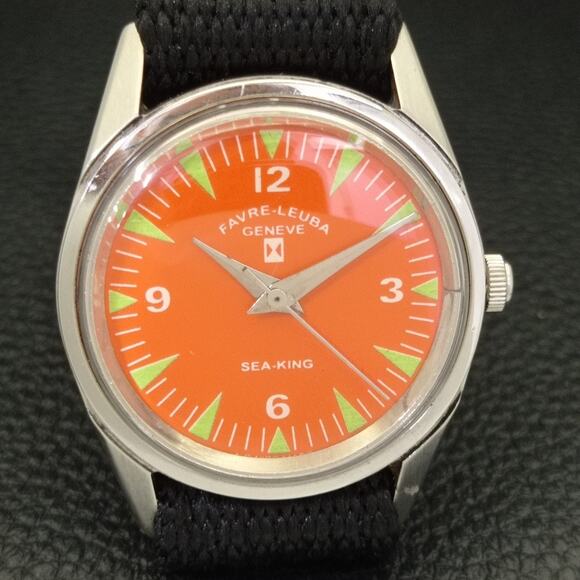 Vintage 1978 Favre Leuba Manual Mens Silver Watch W/Leather Strap - Picture 4 of 9